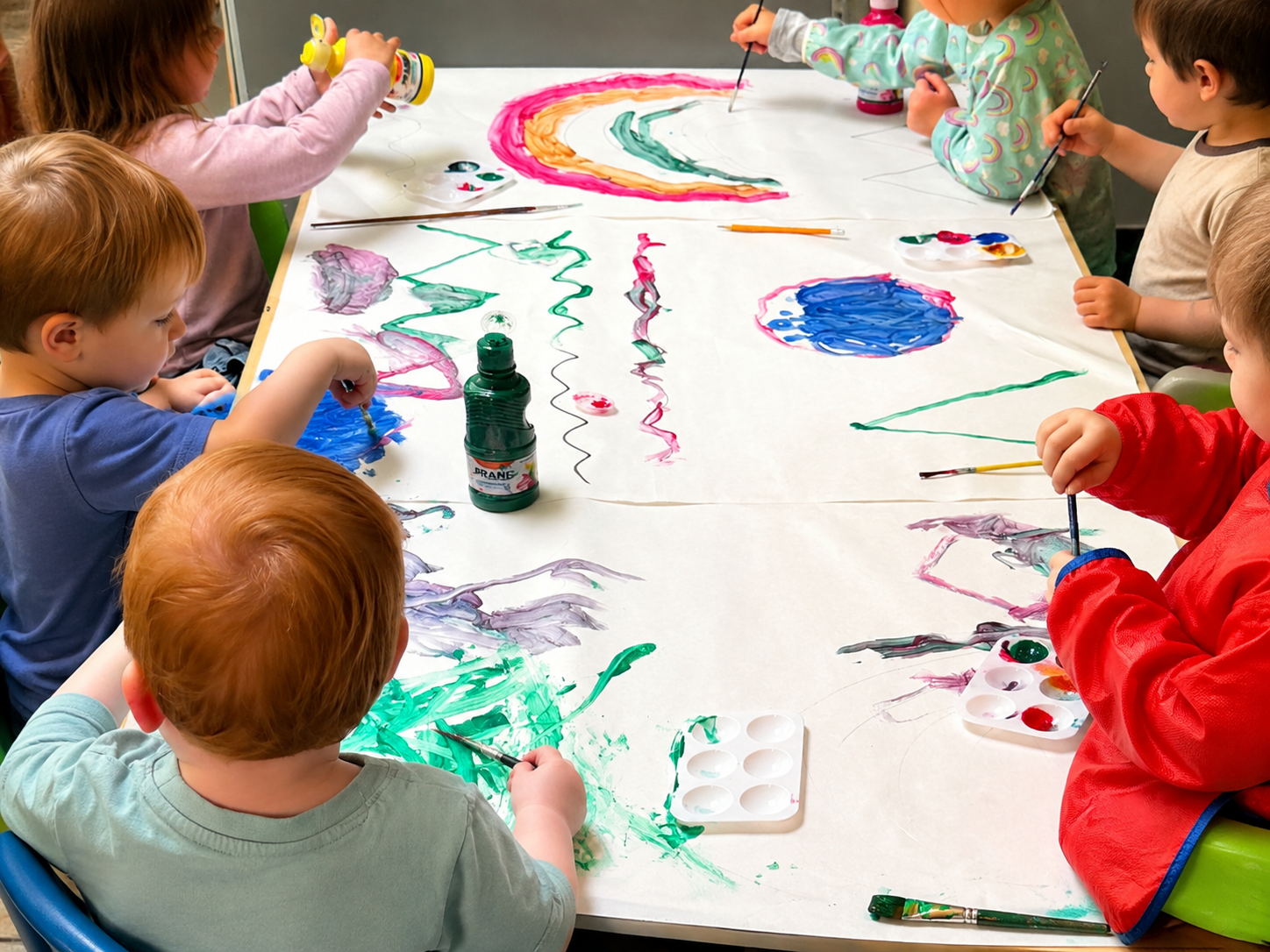 Children painting together during a creative art activity